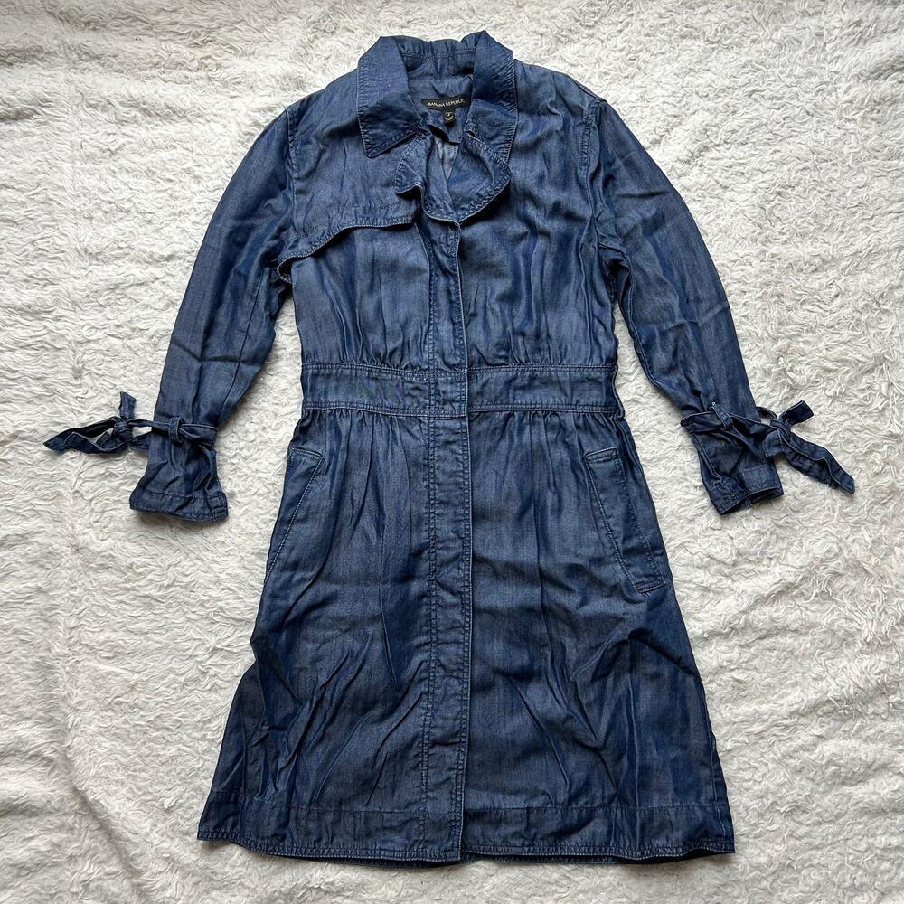 🥶 Banana Republic 100% Tencel Blue Button Down Mini Dress Petite Size 2